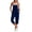 Dark Blue, variant on Women Capri Jumpsuit Button Strap Cropped Wide Leg Overalls Loose Fit Romper Pockets