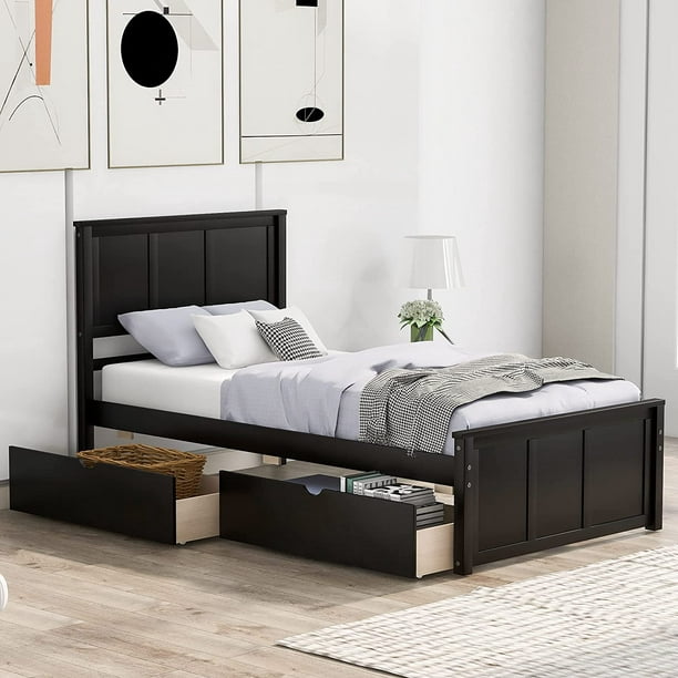 Twin Bed Frames With Drawers Wood, Grey Twin Bed Frame With Storage