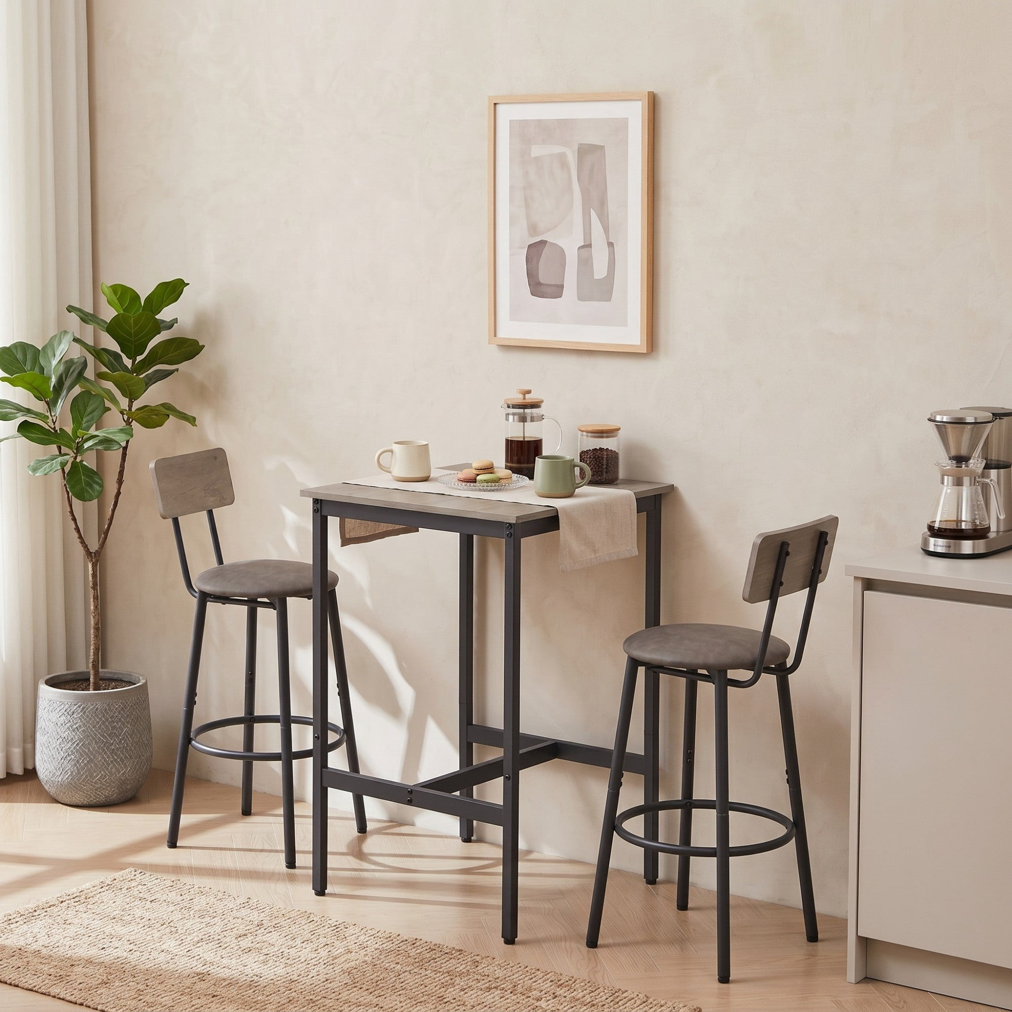 Sailvan Bar Table Set with 2 Stools, PU Soft Seat with Backrest