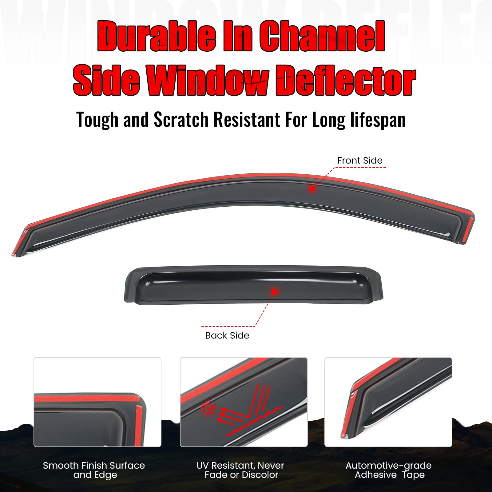 Ikon Motorsports In-Channel Window Visors for 2019-2025 GMC Sierra 1500 LTD Limited& 2500 3500 HD Extended Cab Sun Rain Guard Acrylic Smoke Deflectors 4PCS