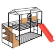 thumbnail image 6 of DRNANLIT Twin Over Twin Metal Bunk Bed with Slide & Storage Stair, Black with Red Slide, 6 of 9