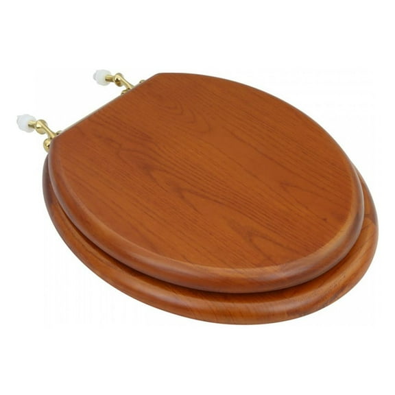Renovators Supply Light Mahogany Wooden Toilet Seat Round Toilet Seat w/Brass PVD Hinges and Non Slip Bumper