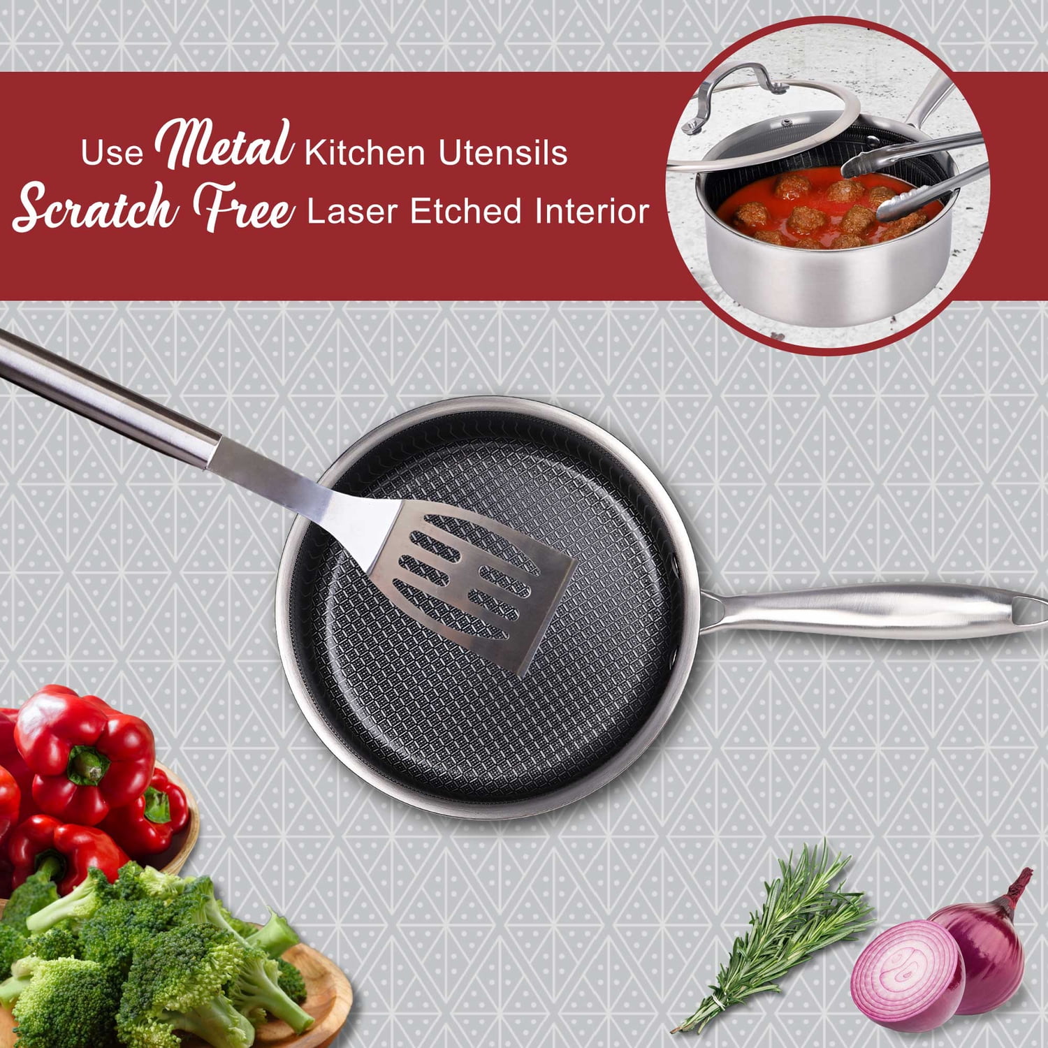 Brentwood 3-Ply Hybrid Non-Stick Stainless Steel Saucepan with Tempered Glass Lid (2.2 Qt.), B-SPH18L