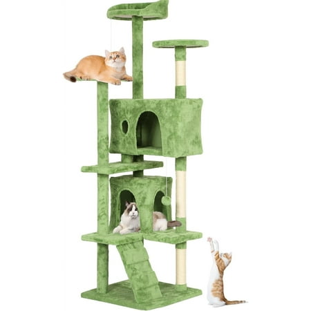 BestPet 70in Cat Tree Tower for Indoor Cats,Multi-Level Cat Furniture Activity Center with Cat Scratching Posts Stand House Cat Condo with Funny Toys for Kittens Pet Play House,Green