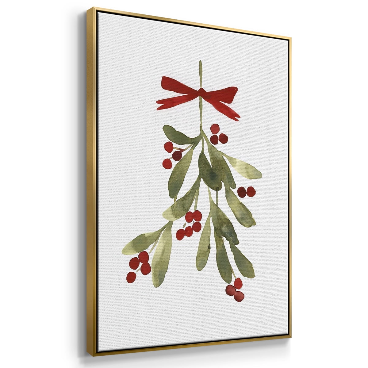 Mistletoe Bow I - Framed Gallery Wrapped Holiday Canvas - 25 x 37 - Gold Frame