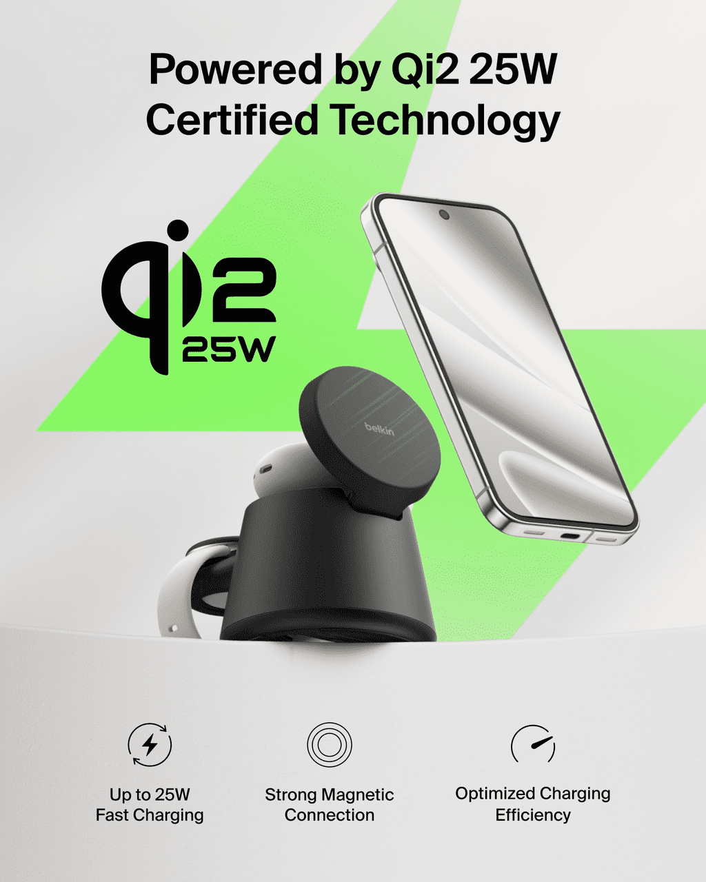 Belkin 3-in-1 Wireless Charging Station w/ USB C for Smartwatch Qi2.2 Magnetic Charger 25W Dock for Samsung Galaxy S26, Galaxy Watch, Pixel 10, Google Pixel Watch, Apple Watch, 45W Adapter