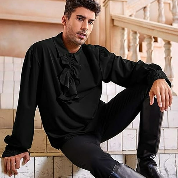 Camisa pirata con volantes para hombre estilo victoriano renacentista steampunk vampiro poeta disfraz gotico medieval Walmart en linea