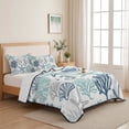 thumbnail image 5 of Queen Quilt Set 90''x96'', Blue Teal Coastal Lightweight Bedspread Coverlet Set with 2 Pillow Shams, Summer Beach Starfish Coral Nautical Breathable All Season Quilt Bedding for Bedroom/Guest Room, 5 of 9