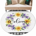 thumbnail image 2 of Welcome Round Living Room Rugs 6 ft, Vintage Purple Yellow Floral Wreath Black Plaid Border Washable Area Rug with Non-Slip Sturdy Edge Binding Round Carpet for Kitchen Office Bedroom, 2 of 9