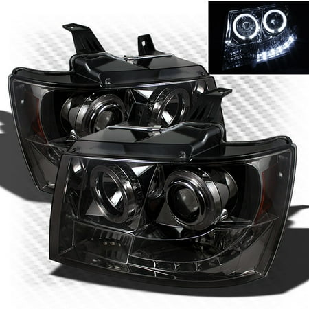Chevy Astro Halo Headlights - Smoked 2007-2014 Chevy Suburban Tahoe Halo LED Projector Headlights Head Light Smoke Pair L+R 2008 2009 2010 2011 2012
