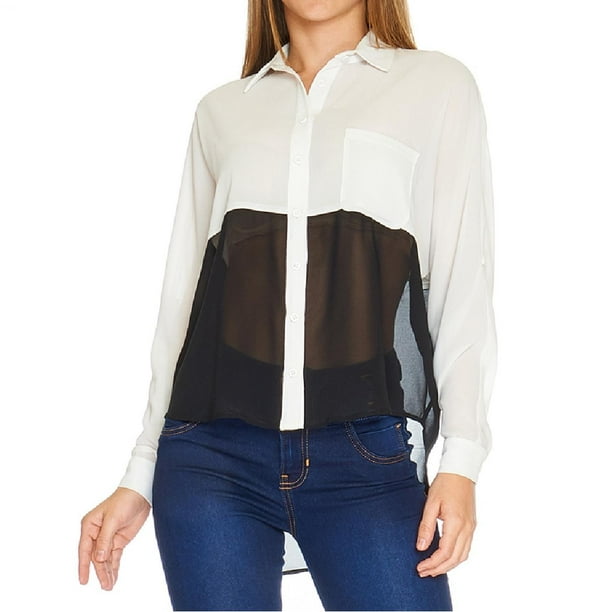 Blusa Bicolor Mujer Con Cuello Moda Casual Formal Ligera blanco XG