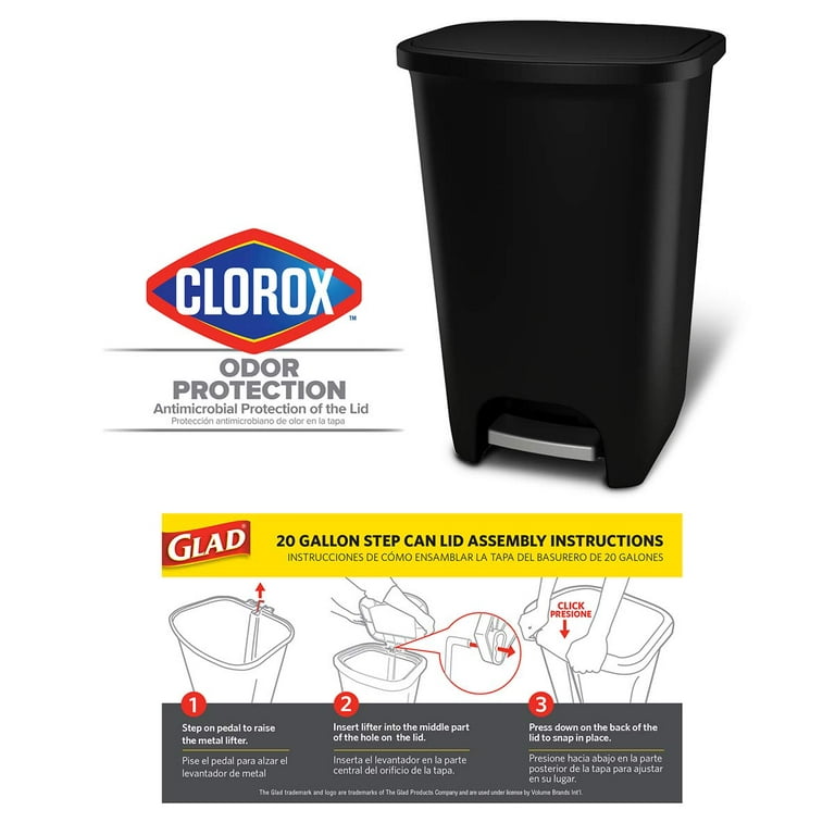 Glad 75L Extra Capacity Plastic Step Can with CloroxTM Odor Protection Fits 20 Gallon