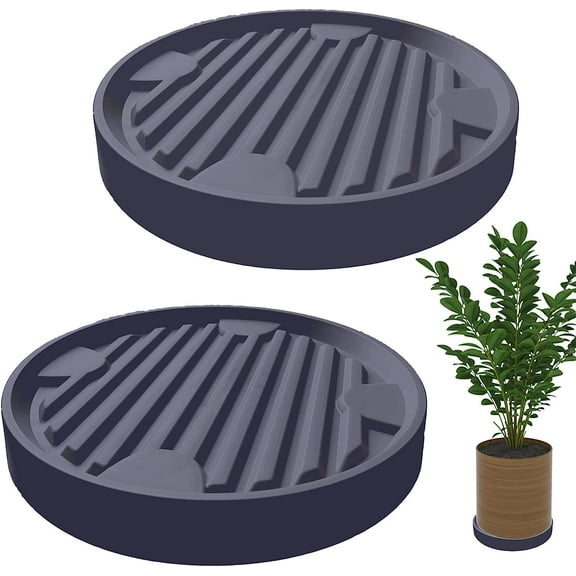 BAODELI 13.5" Gray Resin Round Plant Caddies with 360 Wheels (2 Count)