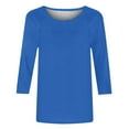 thumbnail image 5 of Blue Women's Long Sleeve T-shirt, Womens Tops Casual 3/4 Sleeve Crew Neck Shirts Loose Fit Tunic Blouses Summer Tees,Women's Long sleeve T-shirt S, 5 of 6