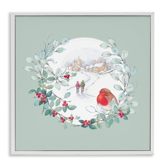Stupell Industries Rustic Lodge Winter Scene with Border White Framed Giclee Art, 12 x 12, by Julie Clay