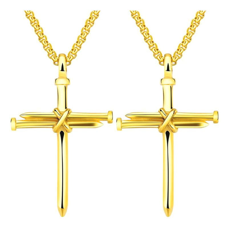 AkoaDa Men\'s Jewelry Stainless Steel Nail and Rope Cross Pendant Necklace Newes(Gold,2PCS)