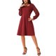 thumbnail image 4 of Vestido casual de longitud a la rodilla con cuello cuadrado y mangas largas de puntos suizos para mujer INSPIRE CHIC con bolsillos XL color rojo vino, 4 of 5