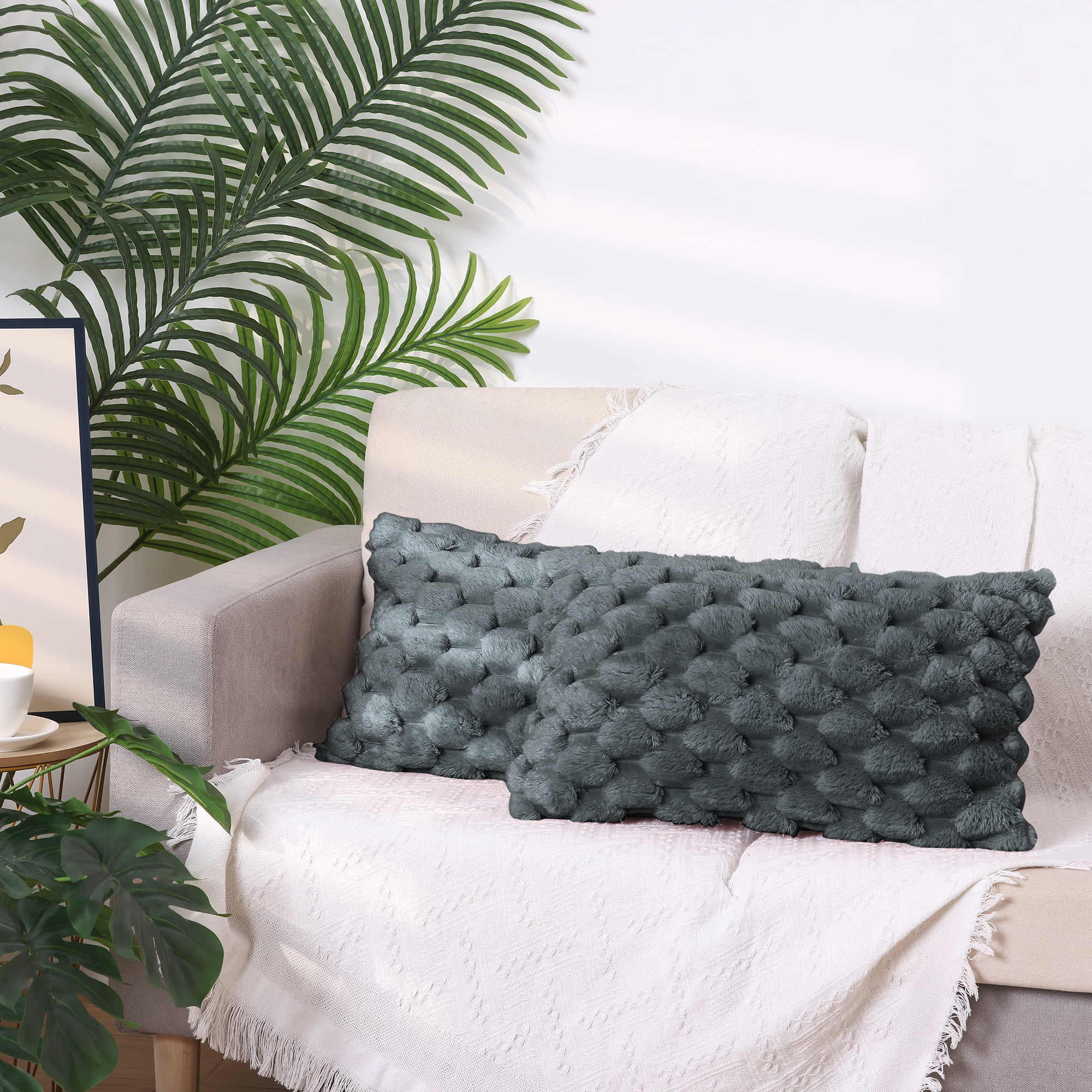 Unique Bargains 2 Soft Throw Pillow Covers Fur Decorative Fuzzy Plush Cushion Covers Gray 12" x 20"