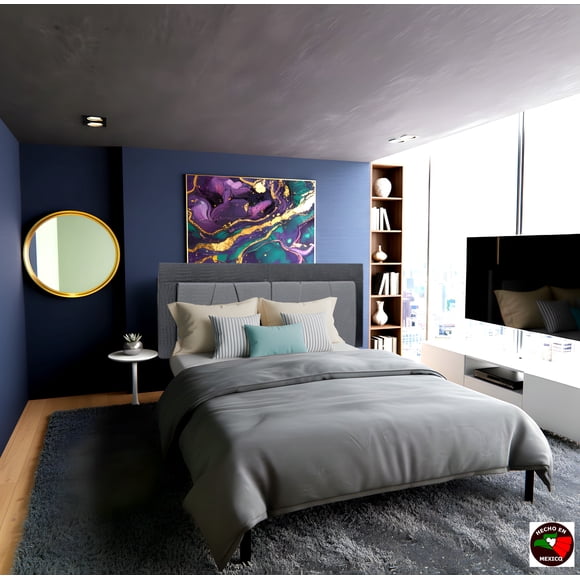 Base para Cama Matrimonial de Acero Reforzado, con Cabecera Tapizada en Tela, y Cubierta de MDF – Fácil de Armar y Resistente para Colchón, Marco de cama, Base de Cama