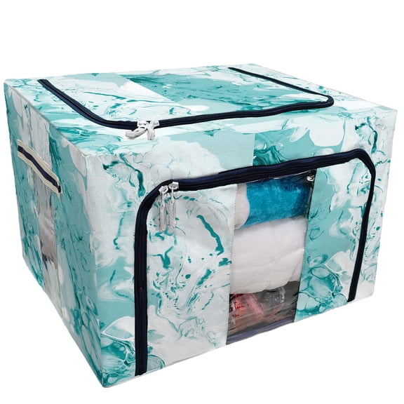PKQWTM Turquoise Liquid Acrylic Painting On Canvas Storage Bag Clear Window Storage Bins Boxes Large Capacity Foldable Stackable Organizer With Steel Metal Frame For Bedding,Clothes,Closets, Bedrooms