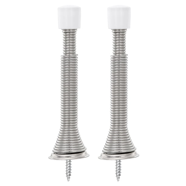Tope de puerta, 2 piezas ajustables de 3" a 4-11/16" - Tope de puerta de acero de resorte, con puntas de goma (plata)