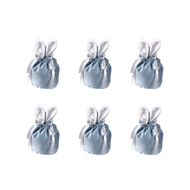 Kearding 6 Bolsas de regalo de conejito Bolsas de terciopelo Bolsas de joyería con cordón Bolsas de oreja de conejito para boda Cumpleaños Kits de decoración para fiestas Azul forma de oreja de conejo