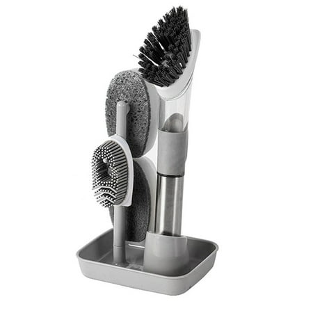 

Cleaning Brush Set with 4 Replacement Brush Heads and Soap Dispenser Multifunctional Kitchen Cleaning Tool New