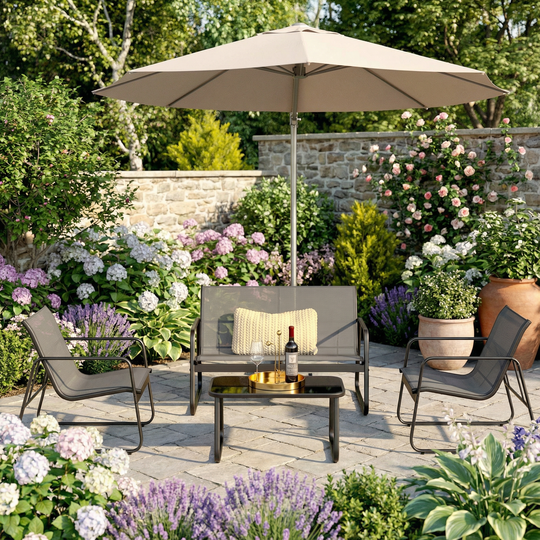 Aiho 4 Pieces Patio Furniture Set,Textilene Modern Conversation Set with Tea Table for Home,Lawn,Balcony, Bistro - Gray