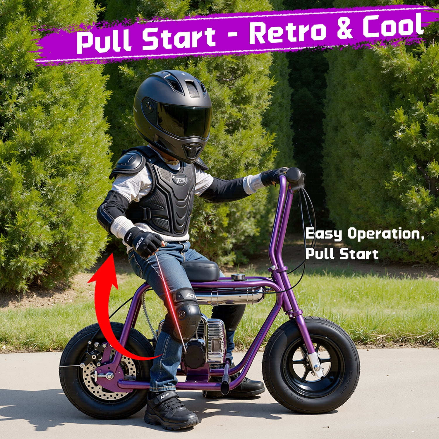TOXOZERS 50cc Mini Bike, Gas-Powered Mini Dirt Bike with Extra-Wide Seat,Perfect Gift for Kids 8+,25 MPH & 150 LBS Capacity,Purple
