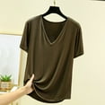 thumbnail image 2 of Tnhcen Women's Short Loose Simple Solid V-Neck Short Sleeve Basic Sleepwear Top | M-2XL | Modal Pajama Homewear, 2 of 6