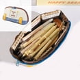thumbnail image 2 of Retro Denim Embroidered Pencil Pouch with Wide Opening, Large Capacity Casual Patchwork Pencil Case for Office Desk Artist Travel Cosmetic Storage, 8 Inch, 2 of 7