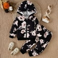 thumbnail image 2 of Zshosam Girls Outfit Toddler Kid Girls Clothes Ribbed Color Block Long Sleeve Hoodie Sweatsuit Set Fall Outfits Size 6 9 Months,(Black 6-9 Months), 2 of 8