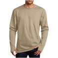 thumbnail image 2 of LUGOGNE Mens Tshirt Long Sleeve Crewneck Athletic Tops with Thumb Holes Comfortable Lightweight Workout Gym Running Pullover Tee Beige,L, 2 of 7