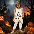 thumbnail image 2 of Xijirk Kids Spaghetti Strap Harem Jumpsuit with Pumpkin Ghost Black Cat Witch Hat Cartoon Print Side Pockets for Halloween Holiday Party Outfit,5-6 Years, 2 of 4