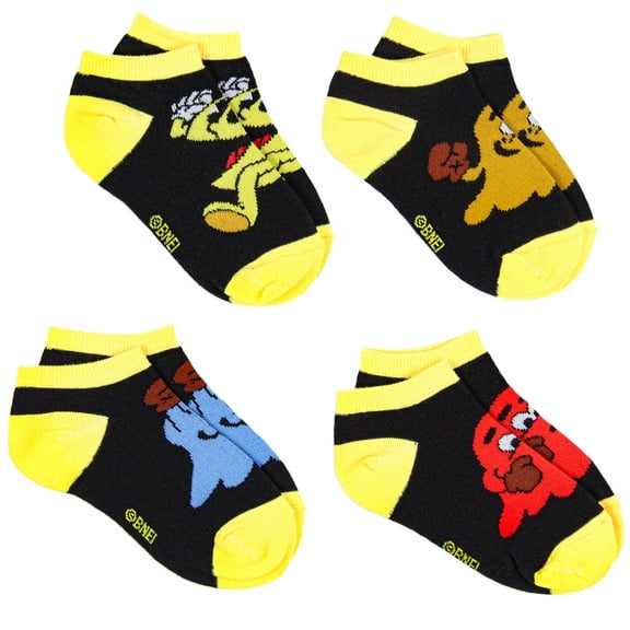 Pac-Man Multi-Character Design Kids Ankle No-Show Socks 4 Pairs