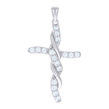 925 Sterling Silver Unisex Cubic-zirconia Cross Religious Charm Pendant Pendant Necklace for Men Women