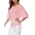 thumbnail image 3 of Uhndy Women Baggy Short Sleeve V-Neck Dolman Drape T-Shirts Top Beach Holiday Party Solid Tunics Tops Oversized Loose Tee Tops, 3 of 6