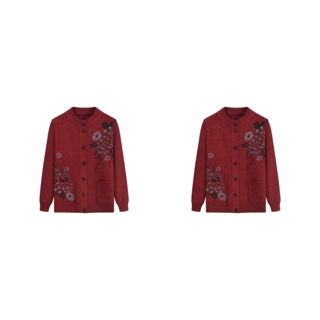Transemion Femmes Âgées Tricot Pull Exécution Exquise Cadeaux Réfléchis Chaud M Rouge 2Set