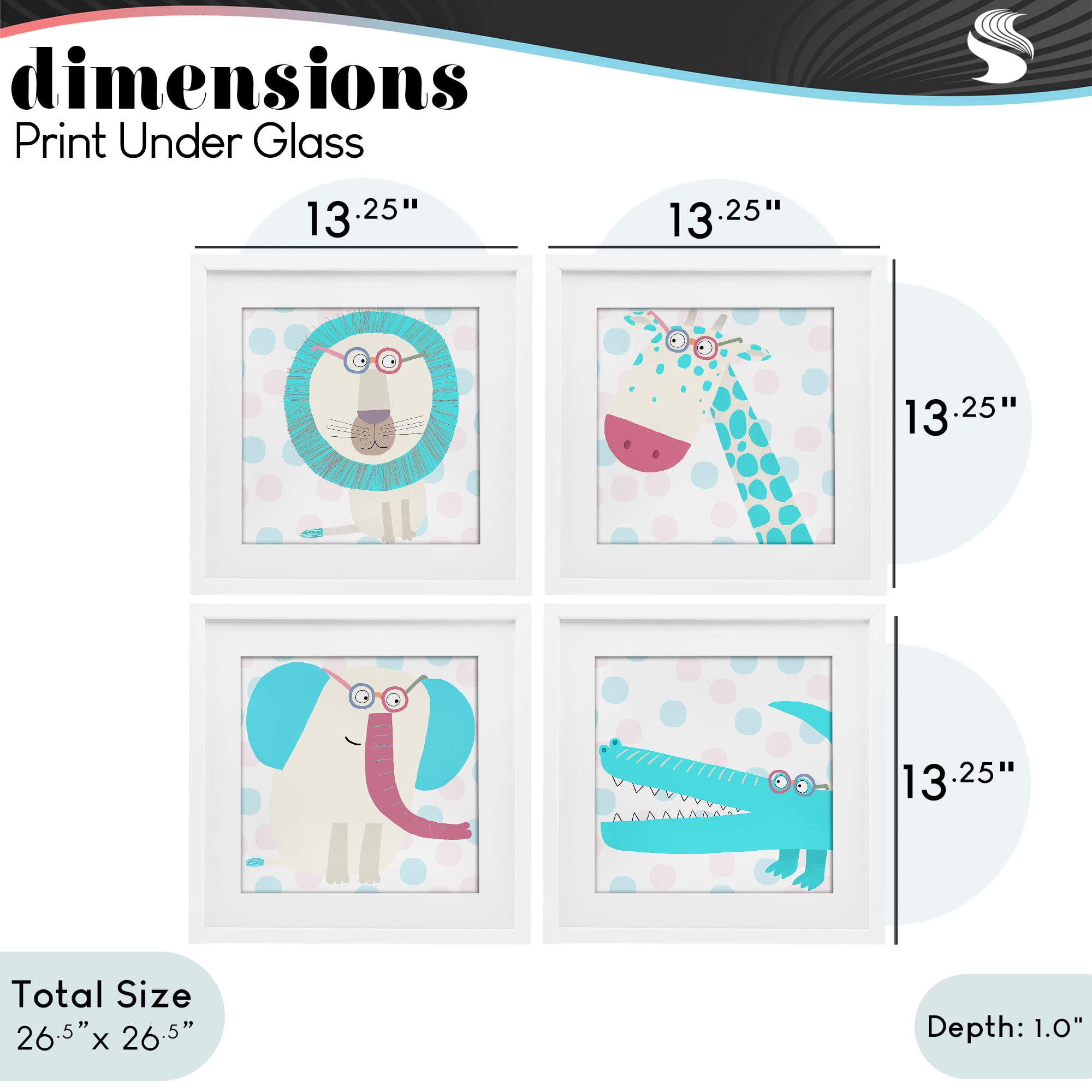 Stupell Industries Electric Blue Wild Animals 4 Piece White Framed Print Under Glass Set, design by Carla Daly