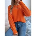 thumbnail image 6 of Womens Crochet Hollow Out Sweater Top Long Sleeve Crew Neck Knit Pullover Fall Casual Winter Shirt Orange Color L, 6 of 7
