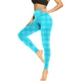 thumbnail image 4 of Sakmal Buttery Soft Women Leggings Blue Butt Lifting High Waisted Compression Yoga Pants Full Workout Plaid Leggings with Pockets, 4 of 6
