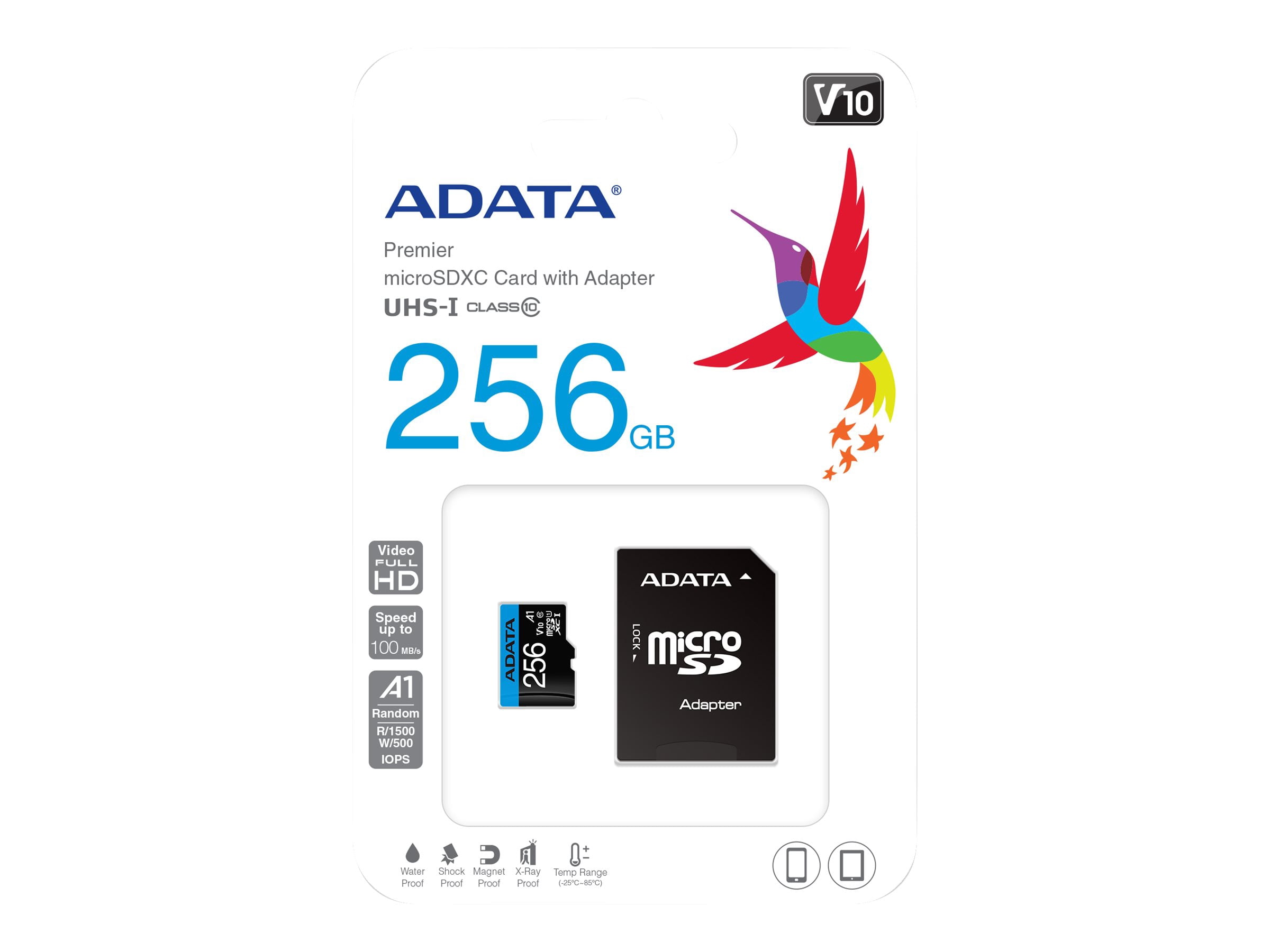 ADATA 256GB MicroSD Class 10 V10 A1 Memory Card with Adapter Read up to 100 MB/s