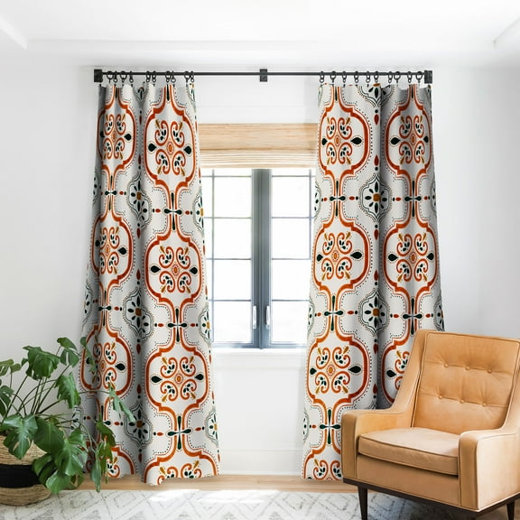 Society6 Marta Barragan Camarasa Andalusian Mosaic Pattern Blackout Curtain Single Panel White Modern 50" x 64"