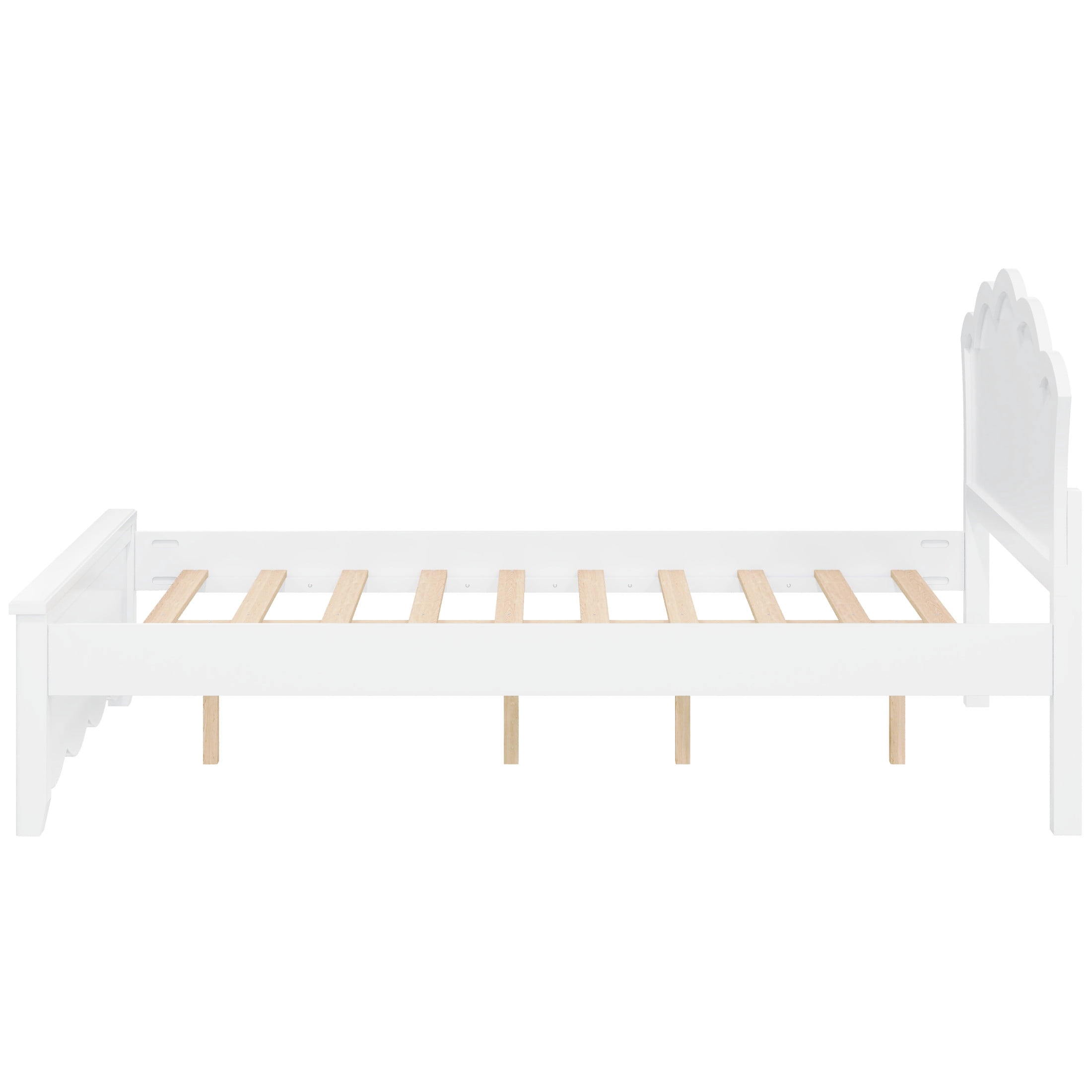 Noble House Caldon Full Size Platform Bed with Contoured Headboard and Footboard, Pine Wood Frame, White
