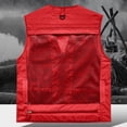 thumbnail image 3 of Mens Vests Cargo Outdoor Work Safari Hunting Fishing Travel Photo Mesh Waistcoat Vest Gilet Multi Pockets Red XXXXXL, 3 of 5