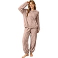 thumbnail image 4 of KyCheLot Fleece Pajama Sets for Women Winter Long Sleeve Round Collar Tops Cuffed Pants Comfy Thicken Warm Outfits, 4 of 6