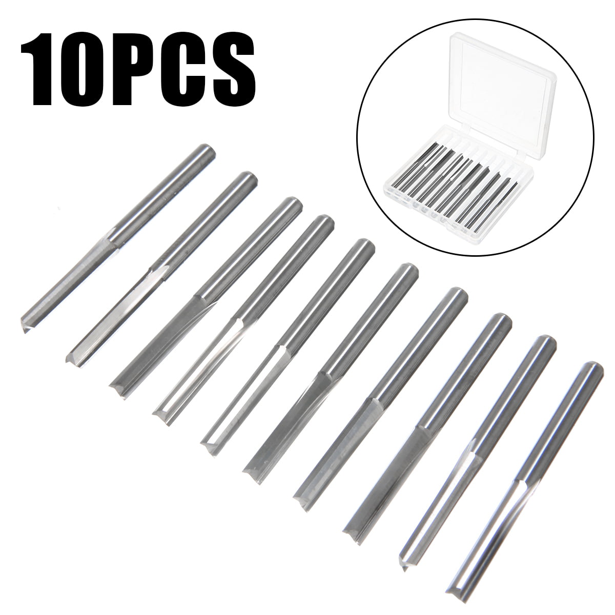 10pcs Two Flute Straight Slot CNC Router Bit For Wood MDF Milling 1/8 17mm Tool 