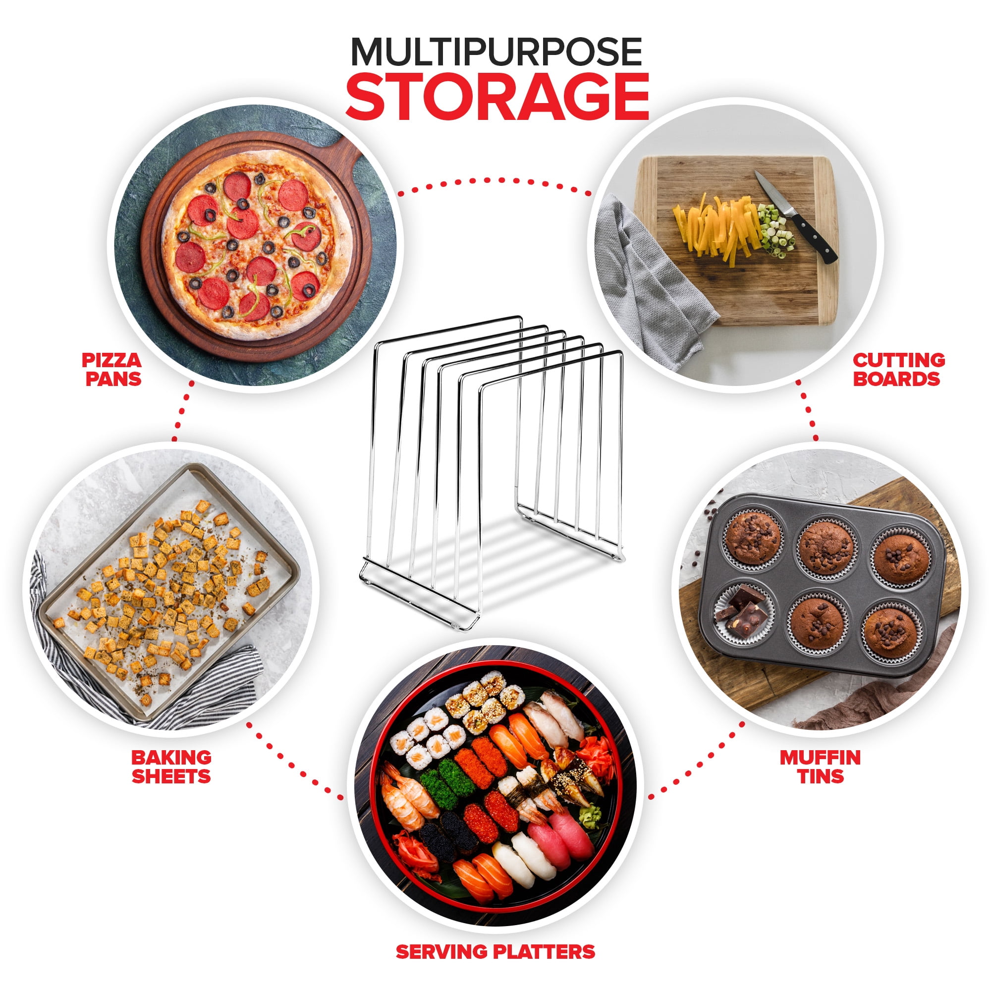 Chrome (2 Pack) Extra Tall Steel Baking Pan Organizer Rack for Cabinet Storage or Kitchen Counter, Cookie Baking Sheet Organizer with Dividers, Muffin Tin and Cutting Board Holder, Stock Your Home