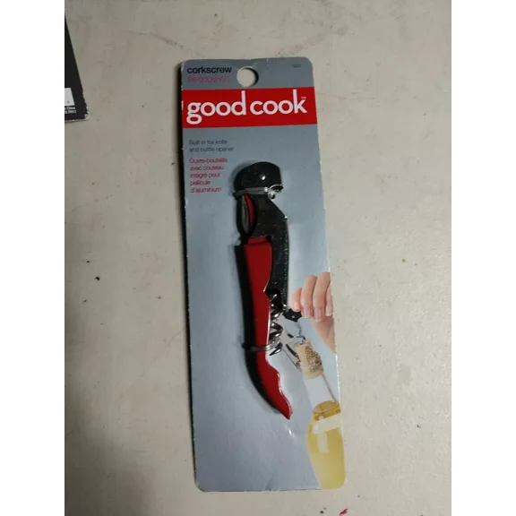 Good Cook Metal Red Corkscrew Built In Foil Knife And Bottle Opener, Free Ship