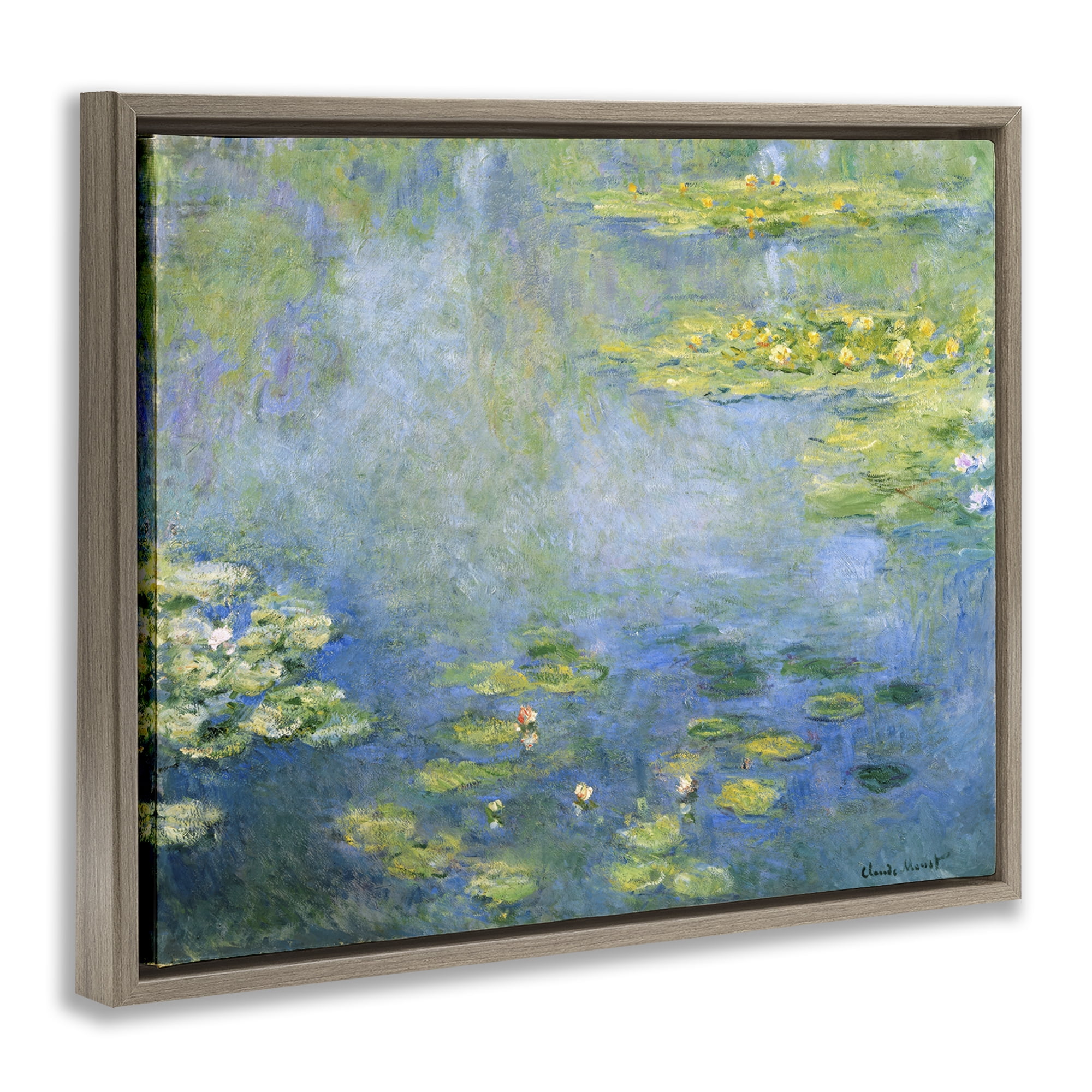 Stupell Industries Classical Monet Green Water Lilies Landscape & Nature Painting Brown Floater Framed Canvas Art Print Wall Art, 31 x 25